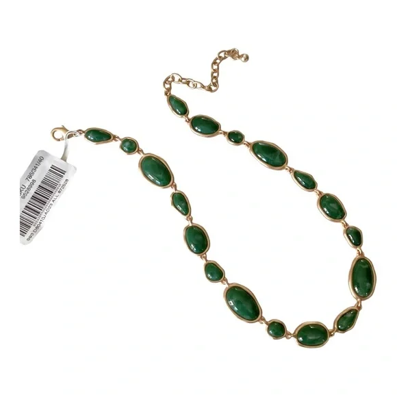 Southern Living Brushed Gold Tone Jade Green Resin Cab 16 Inch Necklace - Picture 10 of 14
